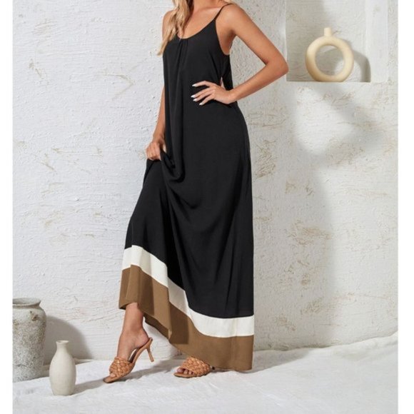 Boho Color block Open Back Cami Dress - Picture 3 of 6